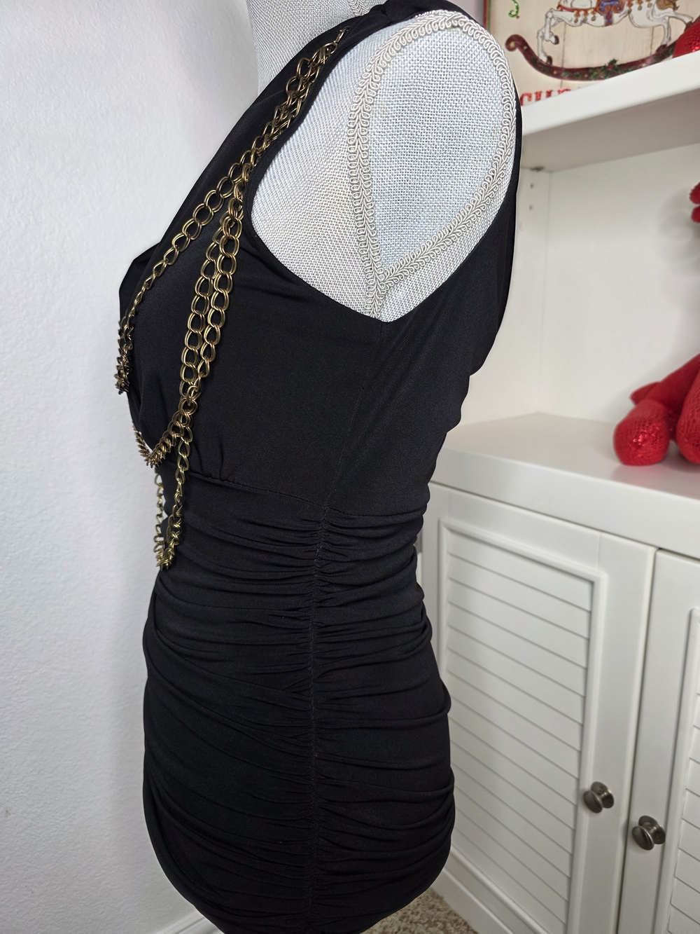 Cache Y2K Vintage Black Chain-Accent Sleeveless Ruched Tank Top - XS - Picture 3 of 8